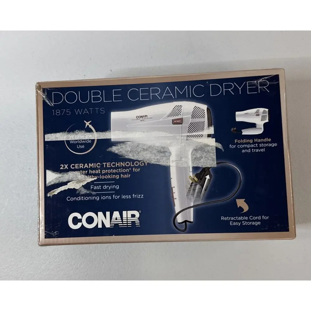 Conair Double Ceramic Dryer 1875 Watts Folding Handle Less Frizz ( Damaged Box)